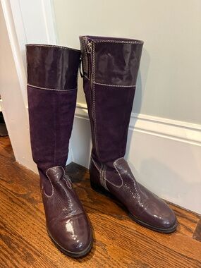 Biden Women's Tall Purple Patent Leather & Suede Riding Boots 38